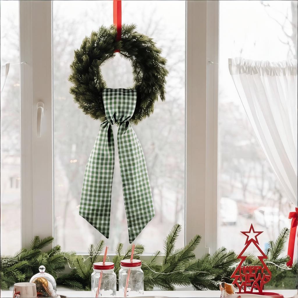 Home Textiles And Decor - Green Plaid Ribbon Wreath Family Decorative