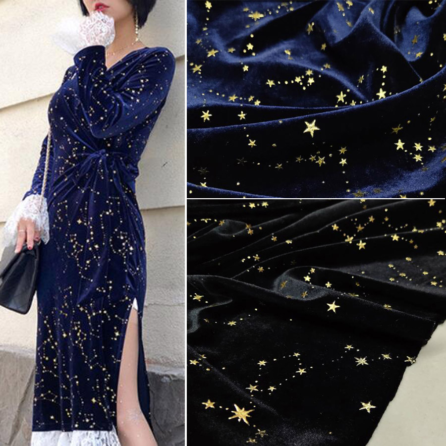 Home Textiles Luxury - Velvet Fabric Gorgeous Silky Golden Star