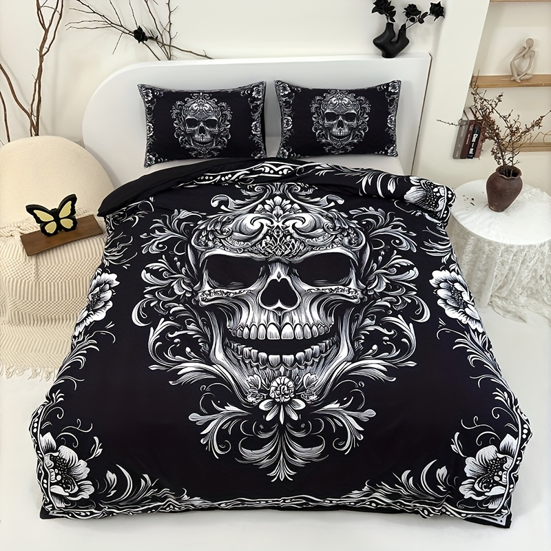 3pcs Black And White Skull Des - Duvet Insert White review and price