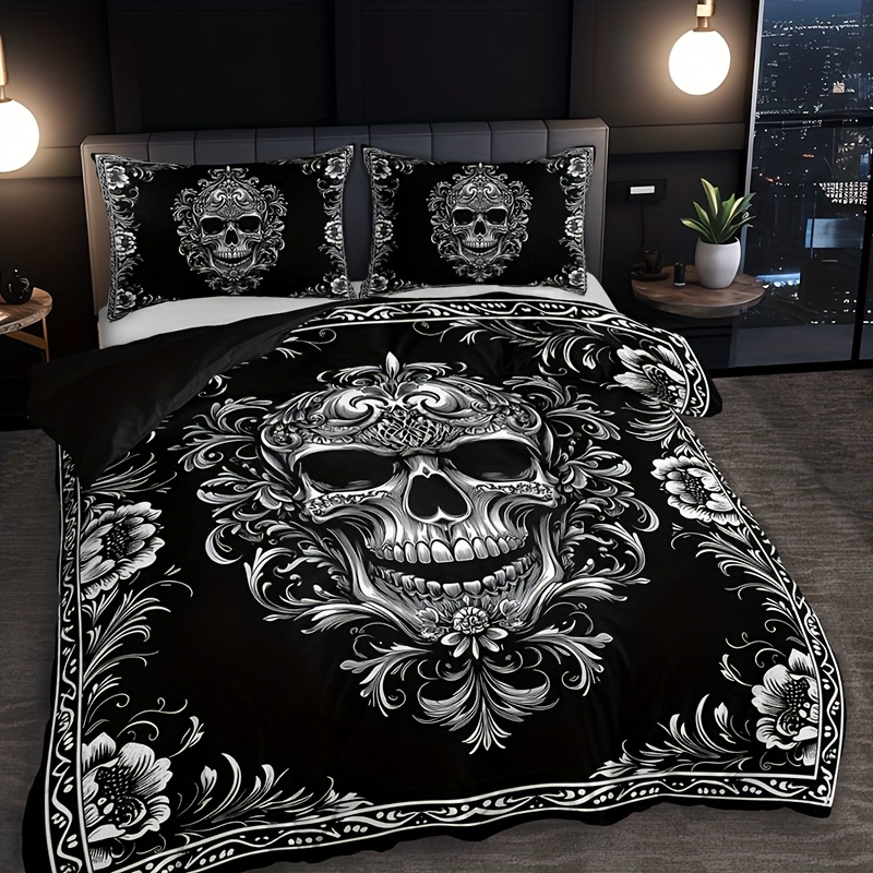 3pcs Black And White Skull Des - Duvet Insert White review and price