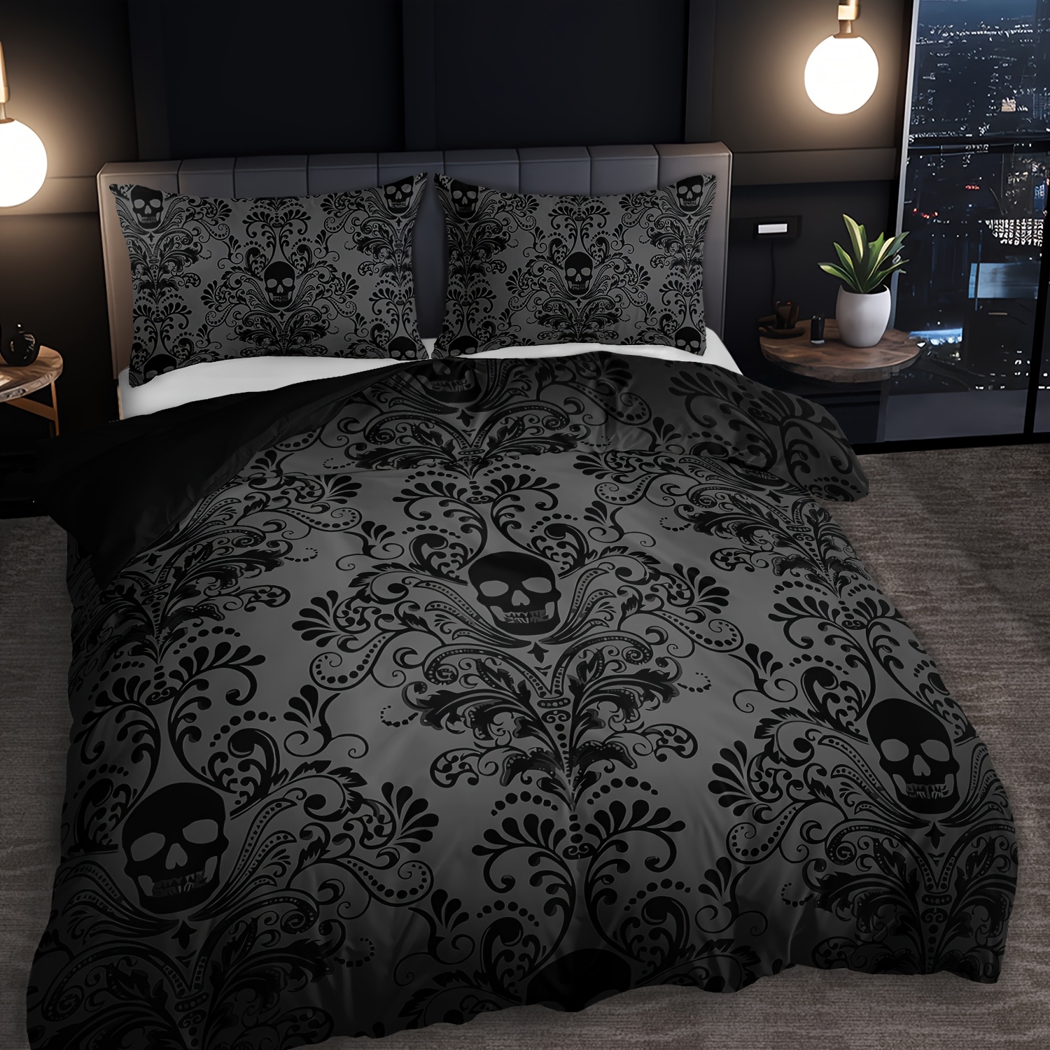 3pcs Black And White Skull Des - Duvet Insert White review and price