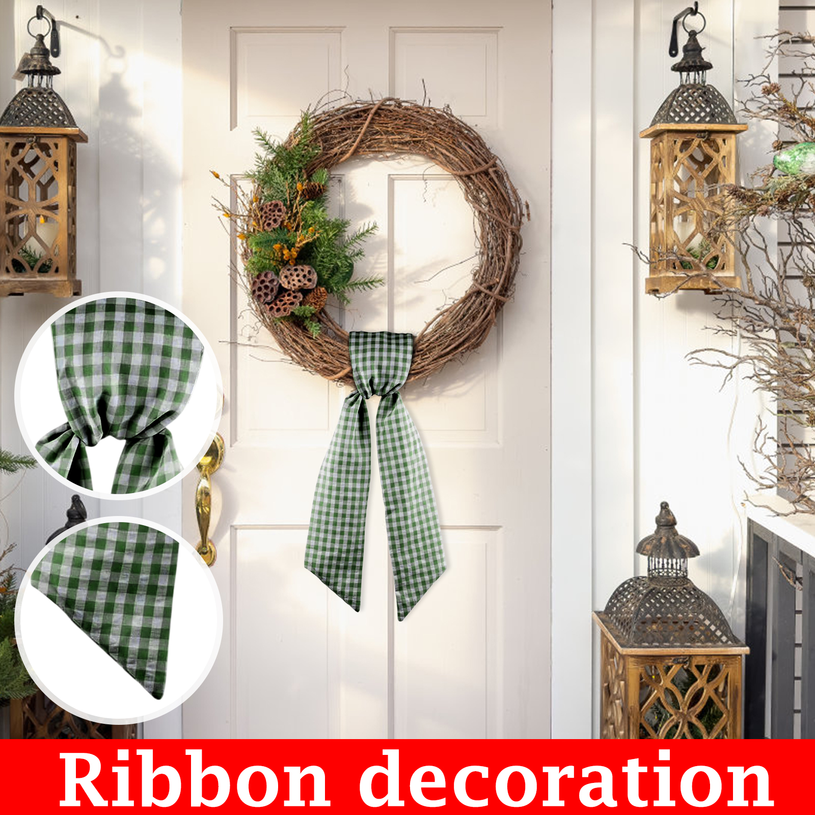 Green Plaid Ribbon Wreath Fami - Home Textiles And Decor review and price