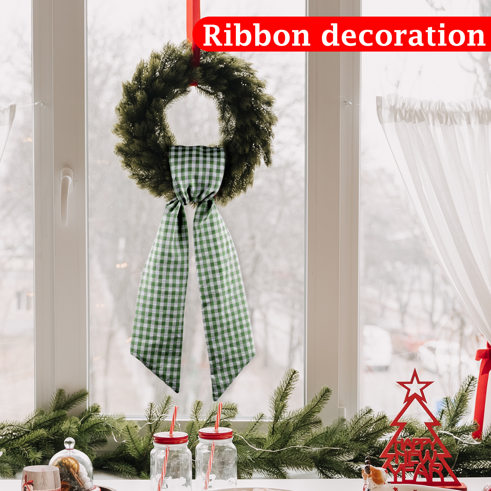 Green Plaid Ribbon Wreath Fami - Home Textiles And Decor review and price